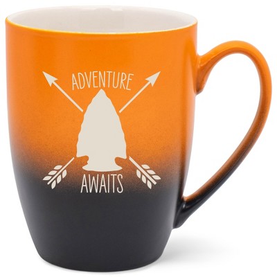 100 North Arrow Head 10 Ounce Orange and Black Two Toned Ombre, Comfortably Fits Your Hands, Ceramic Tea Coffee Cup Mug, Adventure Awaits