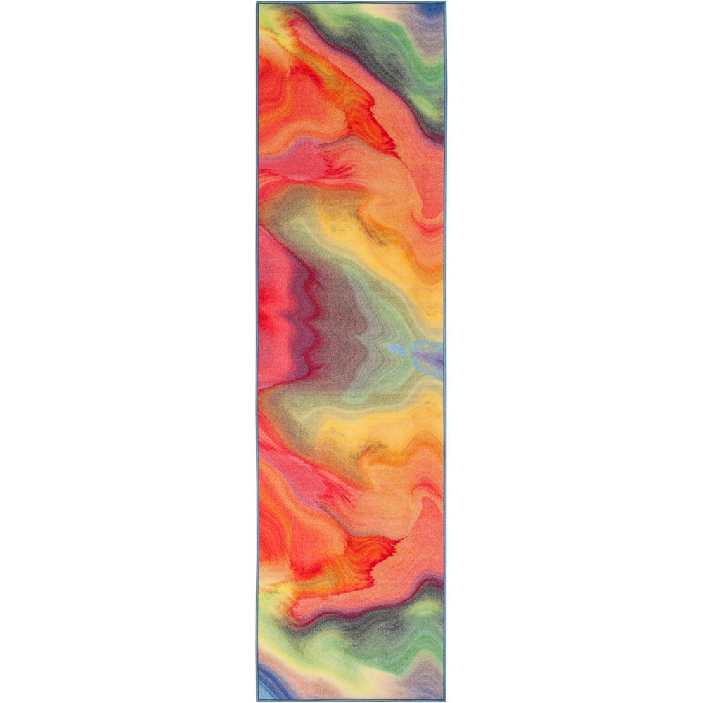  Tie Dye Design Loomed Runner Fuchsia/Yellow