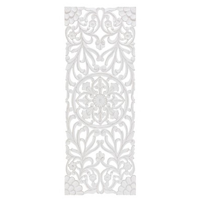 MH London Avril Wooden Hand Curved Floral Art Wall Decor Medallion in White