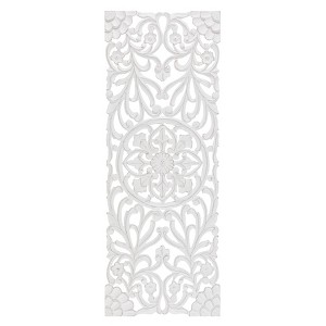 MH London Avril Wooden Hand Curved Floral Art Wall Decor Medallion in White - 1 of 4