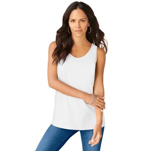 Roaman's Plus Size Cotton Scoopneck Tank Top - 1 of 4