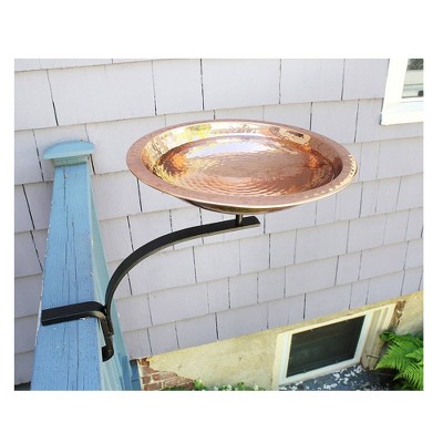 Hammered Copper Rail-Mounted Birdbath with Black Metal Bracket