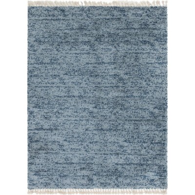 Blue Geometric Braided Handmade 9' x 12' Shag Rug