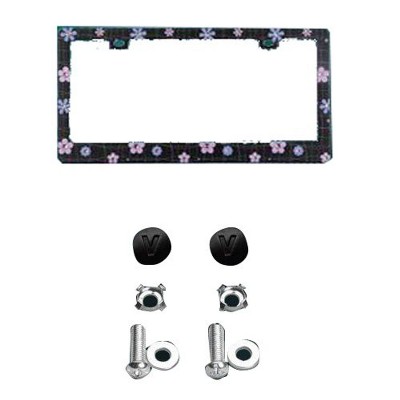 MyBat Tiny Blossoms License Plate Frame with Pink and White Crystals