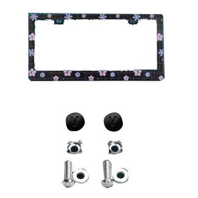 MyBat Tiny Blossoms License Plate Frame with Pink and White Crystals