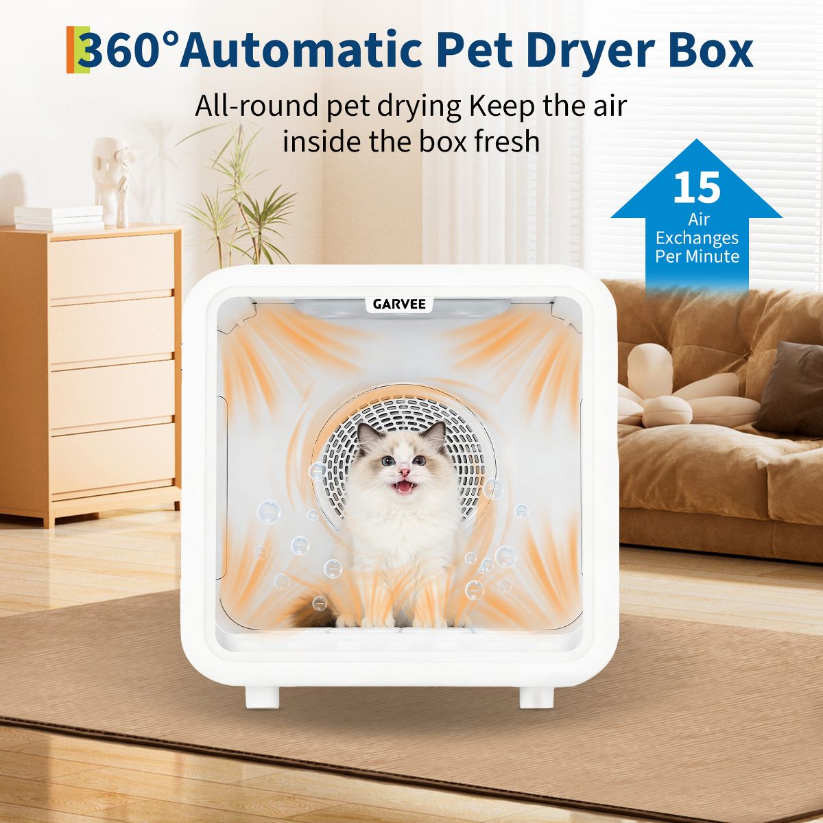 72L Pet Drying Box – 360° High-Efficiency Airflow, 5 Outlets, Quiet Grooming for Cats & Small Dogs up to 45 lbs - thumbnail 8