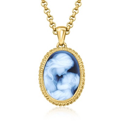 Ross-Simons Italian Black Agate Mother and Child Cameo Pendant Necklace in 18kt Gold Over Sterling Size 18