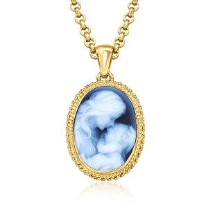 Ross-Simons Italian Black Agate Mother and Child Cameo Pendant Necklace in 18kt Gold Over Sterling Size 18 - 1 of 3