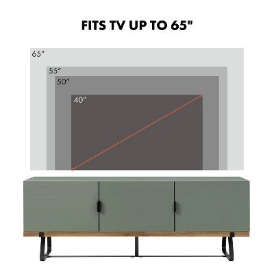 Sage Green and Distressed Oak Modern TV Stand with Cabinet