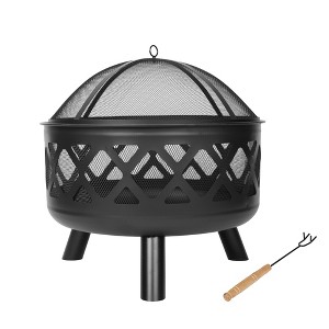 Bestier 24" Round Wood-Burning Outdoor Fire Pit, Portable Fire Pit with Spark Screen Poker for Patio Decoration, Black - 1 of 4