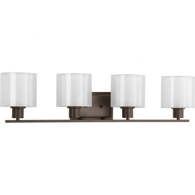 Progress Lighting Invite 4-Light Bath Fixture, Steel, Antique Bronze, Inner Glass Globe with Translucent Sheer Mylar Shade