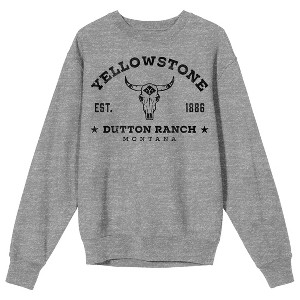 Yellowstone Collegiate Text With Cow Skull Crew Neck Long Sleeve Athletic Heather Adult Sweatshirt - 1 of 2