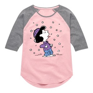 Girls' - Peanuts - Lucy Snow Shirt Tail Raglan Graphic T-shirt - 1 of 4