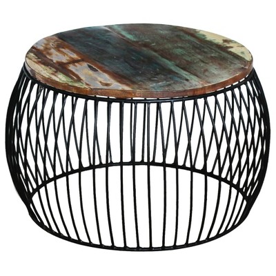 Round Reclaimed Wood Coffee Table with Black Iron Frame