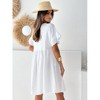 Womens Linen Textured Beach Dress Short Ruffle Sleeve Midi Smock Dress Round Neck Babydoll Flowy Dress Semi Sheer Beach Cover Dress - 2 of 4