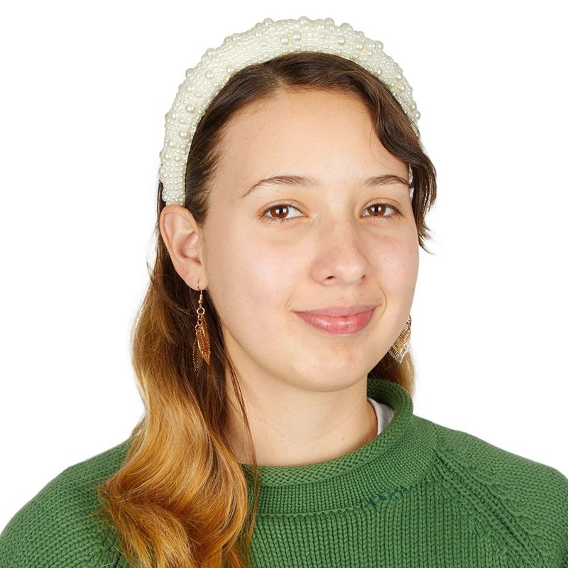 Glamlily 2 Piece Rhinestone Headbands for Women, Pearl Padded Hairband Accessories, Black & White, 6.5 in, 4 of 8