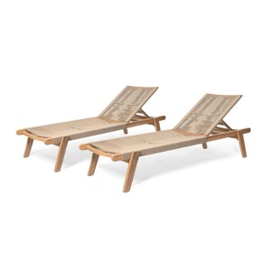 Outdoor Rope Chaise Lounge Set of 2 with Adjustable Back,Acacia Wood Lounge Chair for Patio,Weather Resistant Lounge Chair for Garden Poolside-Koiai - 1 of 4