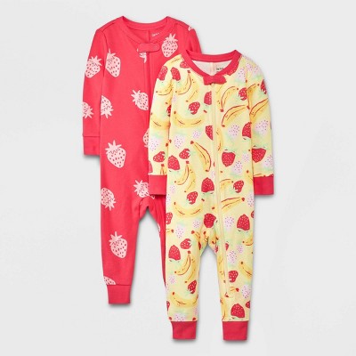 Image of Baby Girls' 2pk Fruits Printed Union Suits - Cat & Jack™ Yellow 24M