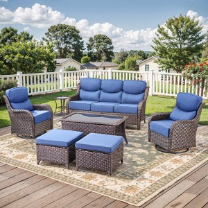Gymojoy 6 Pieces Outdoor Patio Sofa Ottoman with Swivel Chairs Table - 1 of 4