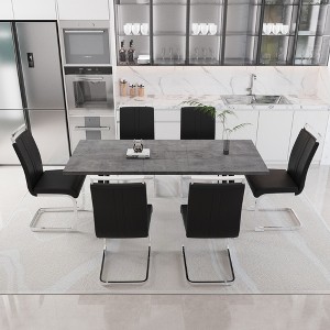 7-Piece Expandable Dining Set with Rectangular Table and 6 C-shaped Tubular Cushioned Armless Chairs - 1 of 4