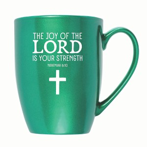 Elanze Designs The Joy Of The Lord Is Your Strength Nehemiah 8:10 10 ounce New Bone China Coffee Tea Cup Mug, Emerald Green - 1 of 4