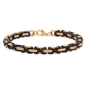 Steeltime Men's two tone 18k gold plated and black ip stainless steel byzantine chain bracelet - 1 of 4