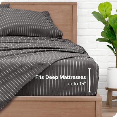 King Pinstripe Grey/White Microfiber Deep Pocket Sheet Set