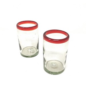 Dos Sueños Mexican Hand Blown Drinking Glasses - Red Rim - 14oz - Set of 2 - 1 of 4