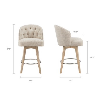 Grattan Swivel Counter Height Barstool Cream - Madison Park: Upholstered, Nailhead, 360° Rotate