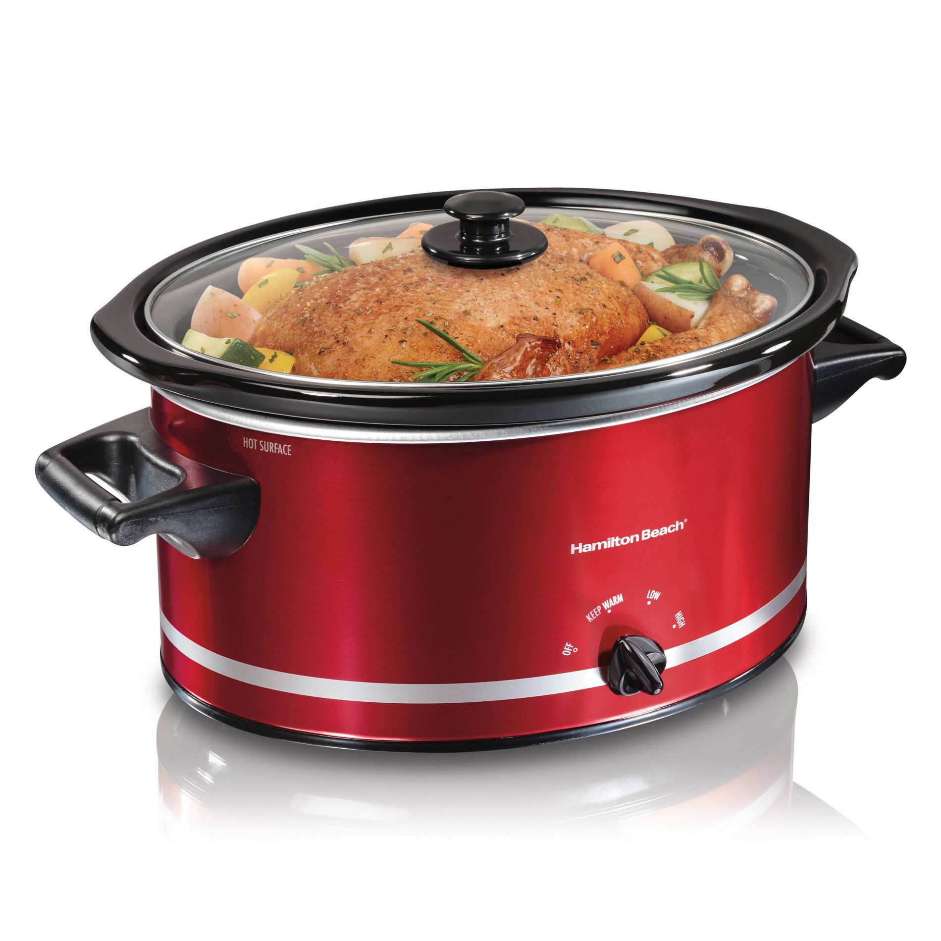 Hamilton Beach 8qt Slow Cooker - Red: Programmable, Removable Stoneware Pot, Stay-Cool Handles, 1 Year Warranty