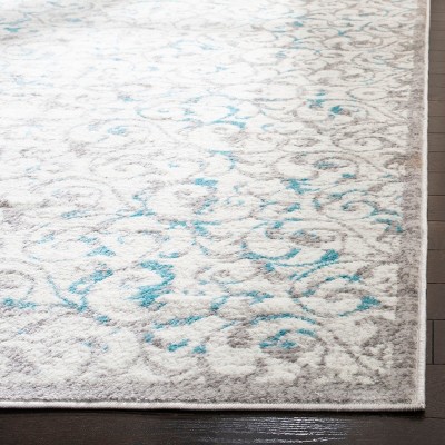 Gray Floral Synthetics 4' x 6' Easy-Care Rectangular Rug