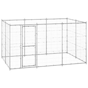 vidaXL Outdoor Dog Kennel Dog Pen Kennel Playpen House Animal Cage for Yard - Silver 129.9" x 86.6" x 70.9" No Roof - 1 of 4