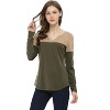 Allegra K Women's Casual Color Block Stretch Long Sleeves Split V-Neck T-Shirt - 3 of 4