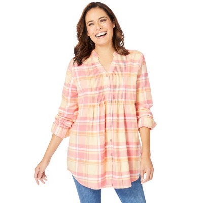 Woman Within Plus Size Pintucked Flannel Shirt