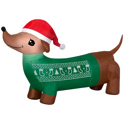 Gemmy Christmas Inflatable Dachshund Dog with Green Sweater, 2 ft Tall, Multi