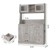 67" Tall Kitchen Hutch Storage Cabinet, Farmhosue Coffee Bar Cabinet with 3 Drawers and LED Lights, Freestanding Food Pantry Cabinet with Countertop - 2 of 4