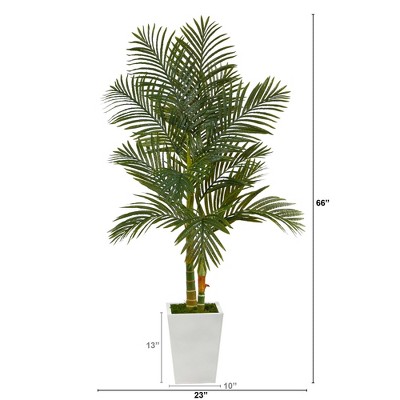 Lush Summer Breeze 74" Artificial Palm Floor Plant in White Planter