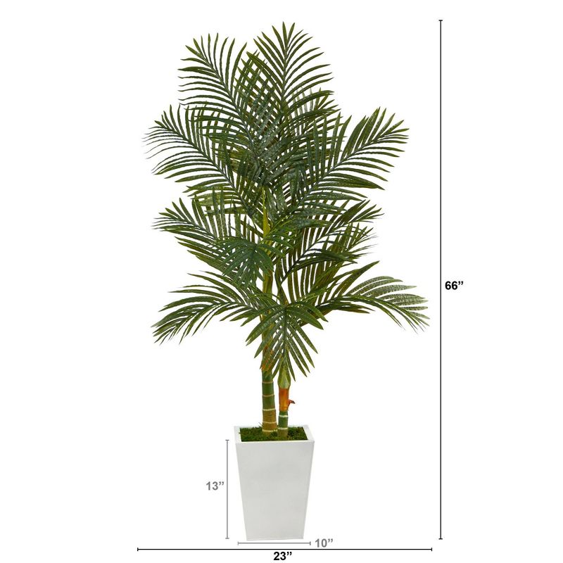 Nearly Natural 5.5-ft Golden Cane Artificial Palm Tree in White Metal Planter, 2 of 5