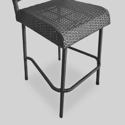 Jiro Gray Rattan Outdoor Barstool with Iron Frame