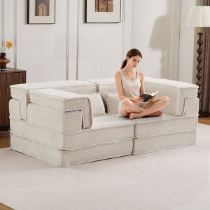 Whisen Modern Compression Loveseat, Convertible Floor Sofa Bed,DIY Boneless Modular Sectional Couch, No Assembly Required - 1 of 4