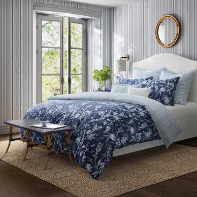 Indigo Blue Floral Cotton Full/Queen Bedspread Cover Set