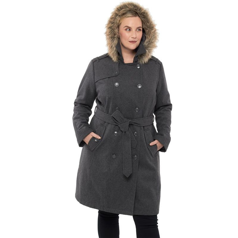 Alpine Swiss Womens Parka Trench Pea Coat Belt Jacket Fur Hood Reg & Plus Sizes, 4 of 9