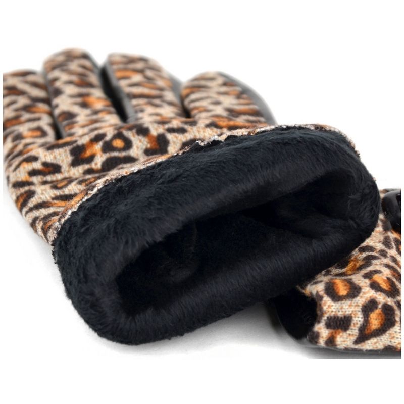 Women's Brown Leopard Print Gloves With Fleece Lining And Touch Screen, 4 of 6