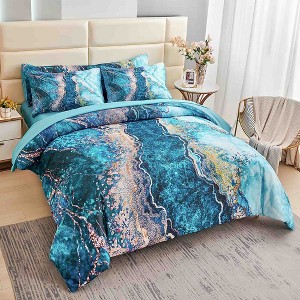 BAGOKIE Marble Watercolor 6 Pieces Comforter Bedding Set - 1 of 4