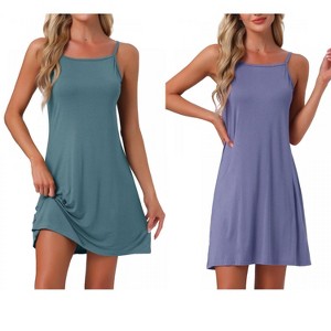 INSPIRE CHIC Women's 2 Pcs Modal Soft Spaghetti-Strap Dress Crewneck Sleepwear - 1 of 4