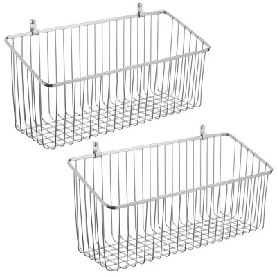 mDesign Metal Wall Mount Hanging Basket for Home Storage, 6 x 16 x 7.25, Chrome - 2 Pack