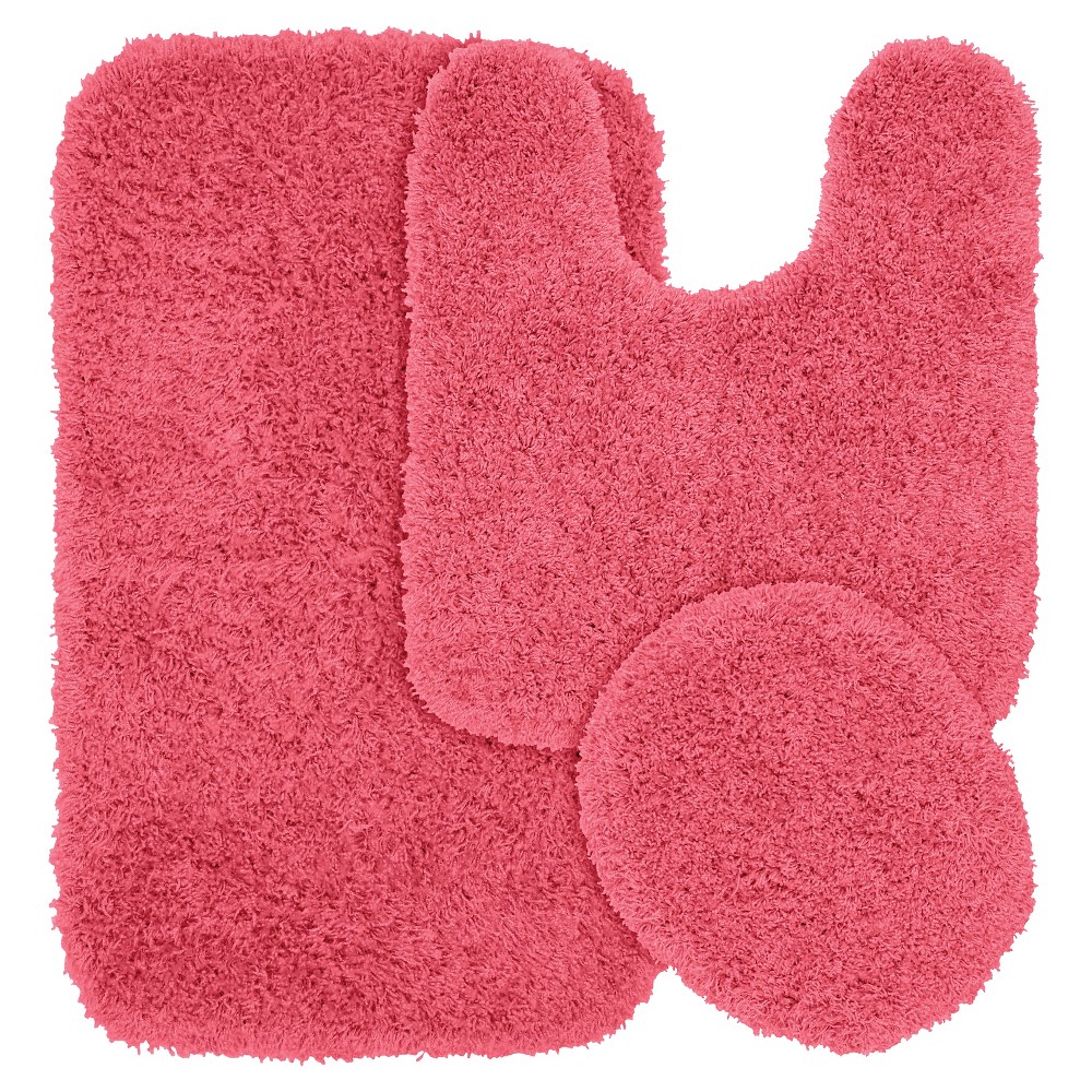 Photos - Bath Mat 3pc Jazz Shaggy Washable Nylon Bath Rug Set Pink - Garland: Includes Lid Cover, Non-Skid, Tufted