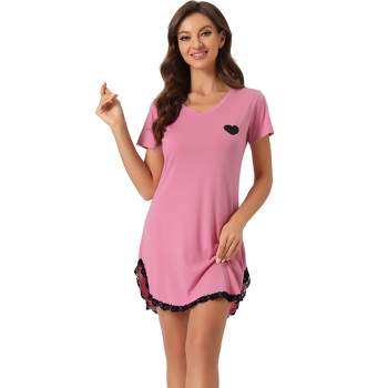 Cheibear Women's Satin V-neck Sleeveless Lace Trim Lounge Camisole Pajama  Mini Dress Silky Nightgowns Purple Medium : Target
