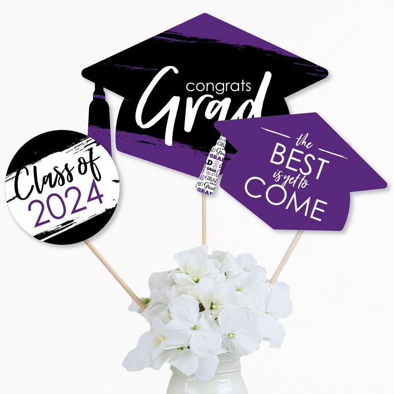 Big Dot of Happiness Purple 2024 Graduation Party Centerpiece Sticks - Table Toppers - Set of 15, 3 of 9