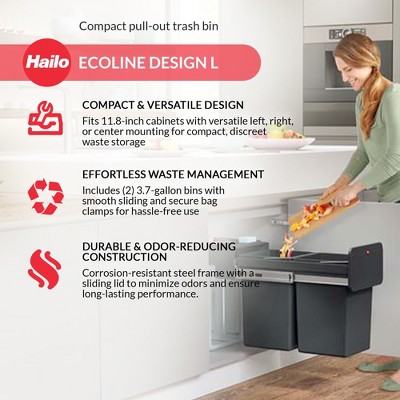 Black Plastic Pull-Out Dual Bin Waste Separation System